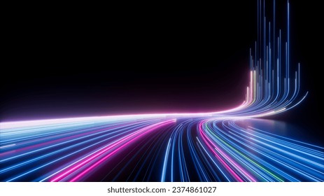 3d rendering, abstract neon background. Curvy colorful glowing lines, futuristic minimalist wallpaper