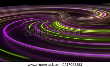 3D rendering abstract neon spiral with reflection. Bright and colorful curved light paths in different colors. Glowing hypnotic lines, virtual reality, speed of light, spatial and temporal strings Foto stock © 