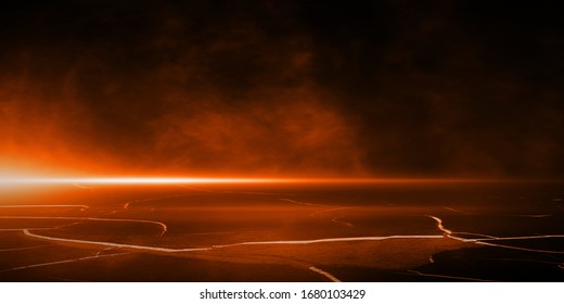 3D Rendering Abstract perspective heat red cracked ground texture after eruption volcano 