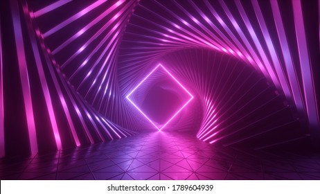 3d Rendering, Abstract Pink Neon Background With Glowing Rhombus Frame, Futuristic Wallpaper