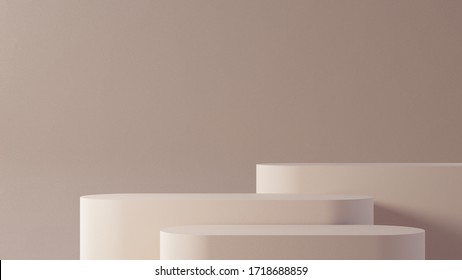 3D Rendering Abstract Podium Mock Up For Product Presentation Or Branding With Beige Color. Background. 3D Illustration.