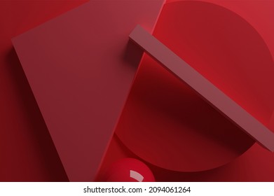 3D rendering abstract red circle and triangel
