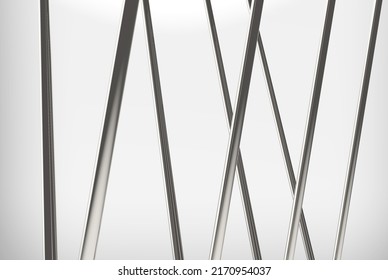 3d Rendering. Abstract Slim Long Steel Pipes Art Background.