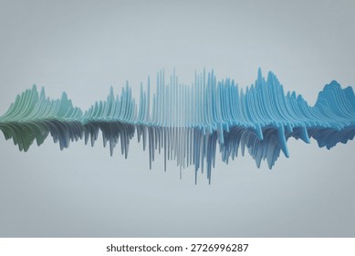 A 3D rendering of an abstract sound wave with varying shades of blue and green, illustrating the dynamic nature of sound frequencies.