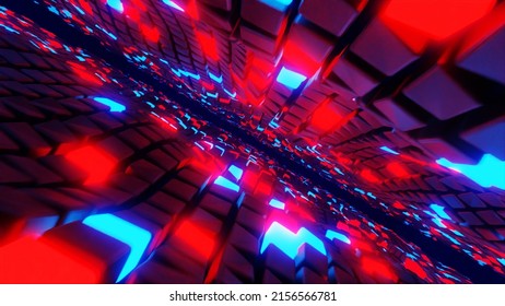 A 3D Rendering Of An Abstract Tech Futuristic Background With Red And Blue Light Streaks