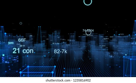 3D rendering abstract technological digital city from data in cyberspace, information storage in the information space
