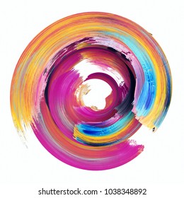 3d Rendering, Abstract Twisted Brush Stroke, Paint Splash, Splatter, Colorful Circle, Artistic Spiral, Vivid Ribbon