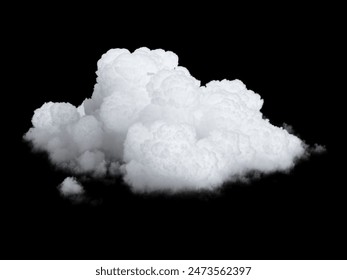 3d rendering, abstract white realistic cloud isolated on black background. Sky clip art element