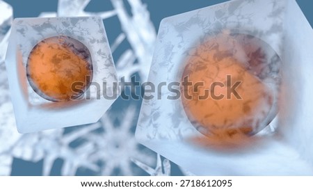 A 3d rendering of adipocyte or fat cell undergoing a "cryo" or freezing process, associated with medical treatments like cryolipolysis or advanced cryo-electron microscopy.