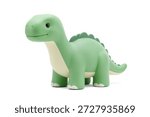 3d rendering of adorable green plastic dinosaur toys standing on a white background, featuring a stylized tyrannosaurus and sauropod perfect for children.