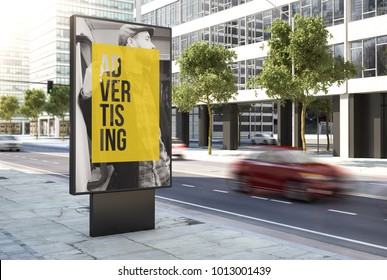 3d Rendering Advertising Poster On The City