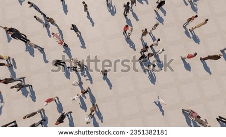 3D rendering, aerial view of a moving crowd