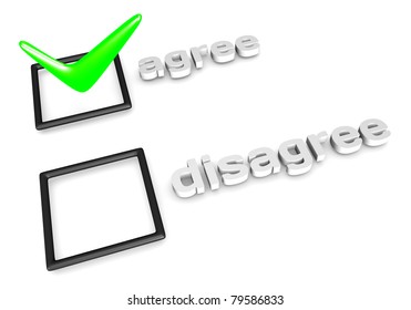 3D rendering of Agree/Disagree decision concept.