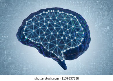 3d rendering ai brain with connection structure
