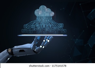 3d Rendering Ai Robot With Cloud Computing And Technology Icons