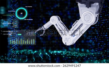3d rendering ai robotic arm with virtual graphic display