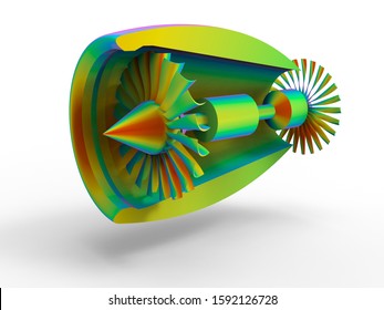 3d rendering -air plane engine section finite element analysis