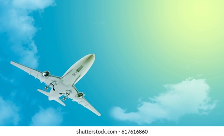 3d Rendering airplane fly on the sky 