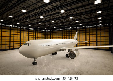 3d rendering airplane in hangar