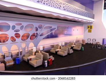 3D Rendering Of An Airport Lounge Interior