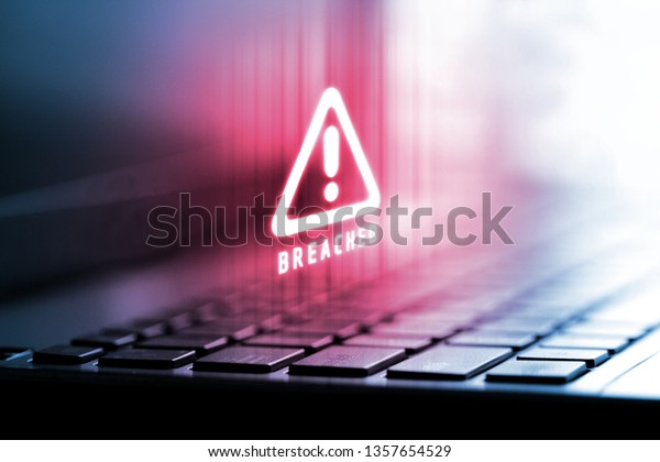 3D\
Rendering of alert logo on laptop computer. Concept of privacy data\
being hacked and breached from internet technology threat. For\
personal privacy, Cryptocurrency token security.\
