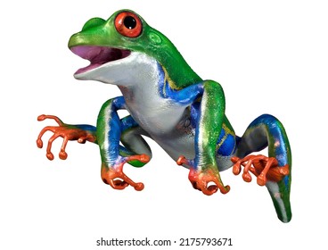 3D rendering of an Amazon tree frog isolated on white background