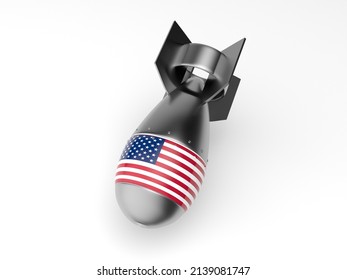 3d Rendering Of An American Missile With An American Flag On A White Background Falling