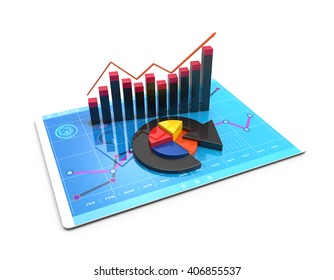 3D Rendering analysis of financial data in charts, accounting, business, taxes, banking, statistics, vision for the future 