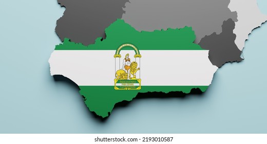 3d Rendering Of An Andalucia Spanish Community Flag And Map