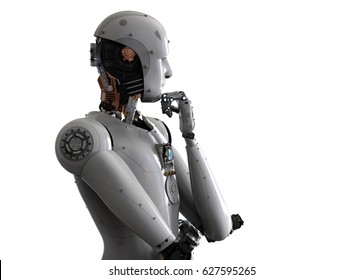 3d rendering android robot thinking on white background