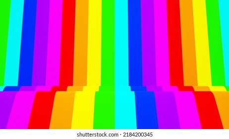 3D Rendering. An Animated Background With A Road In Rainbow Colors. Colors In A 3D Generated Background. Colorful Vertical Lines. Wave Effect With Different Colors Forming Interesting Effects.