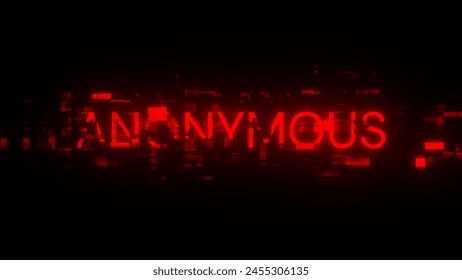 3D rendering anonymous text with screen effects of technological failures. Spectacular screen glitch with various kinds of interference