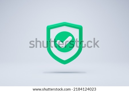 3D Rendering Approval Concept. Right checkmark symbol accepted and rejected shield icon green color isolated front view