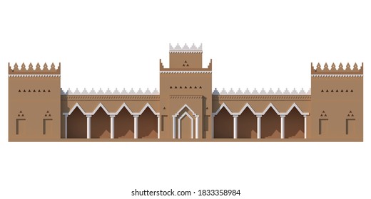 3d Rendering Of Arabic Building, Or Historical Building In Riyadh, Saudi Arabia, It's Type Of Building In The Old City Of Riyadh Made Of Mud Plaster In Nice Pastel Color 