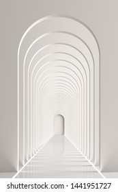 3d Rendering Arc Rhythm Hallway With LED Strip Light In White Color Tone