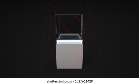 3D Rendering Armored Glasses Box With Laser Security