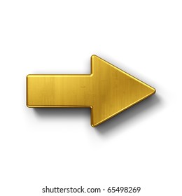 3d Rendering Of An Arrow Symbol In Gold On A White Isolated Background.