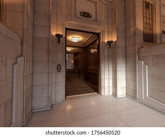 3D rendering of an art deco style lobby entrance