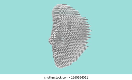 3d rendering of a artificial face made from metal ai artificial intelligence.