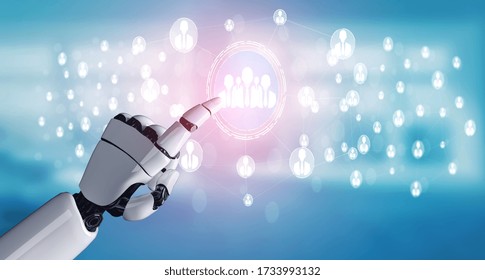 3D rendering artificial intelligence AI research of robot and cyborg development for future of people living. Digital data mining and machine learning technology design for computer brain.