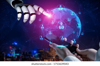 3D rendering artificial intelligence AI research of robot and cyborg development for future of people living. Digital data mining and machine learning technology design for computer brain. - Powered by Shutterstock