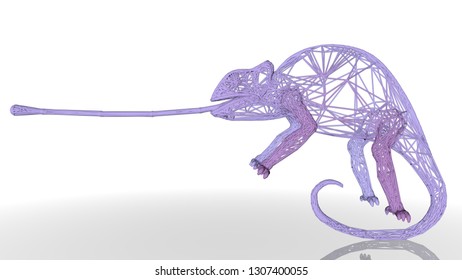 3d rendering of an artistic animal with reflection isolated on white background