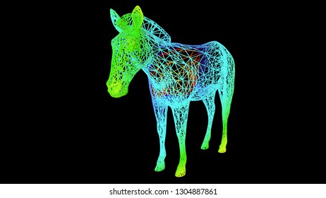 3d rendering of an artistic object made with colorful rope lines isolated on black