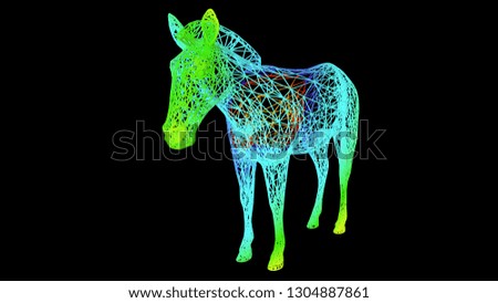 3d rendering of an artistic object made with colorful rope lines isolated on black
