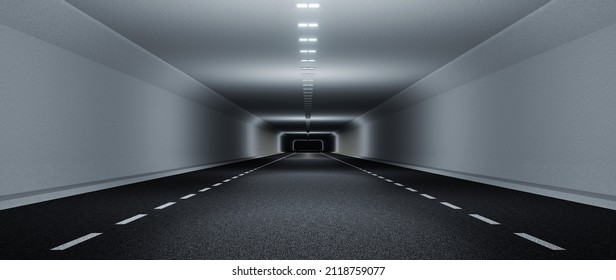 3D Rendering Of Asphalt Road Surface In Tunnel. For Car Advertising Background