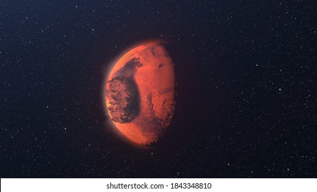 3d Rendering, Asteroid Meteor Crash On Planet Mars,
Red Planet Bombarded