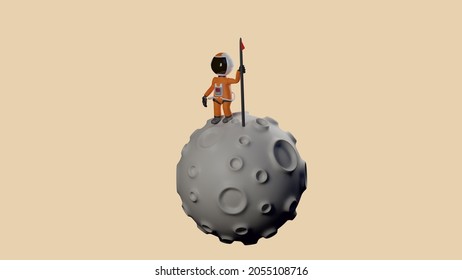 3D Rendering , Astronaut with flag stands , cartoon astronaut   isolated on background