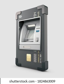 3d Rendering of ATM and credit or debit card. Clipping path included
