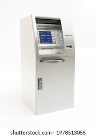 3D rendering of ATM machine model on white background