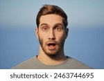 3D rendering of an attractive man with a surprised expression.